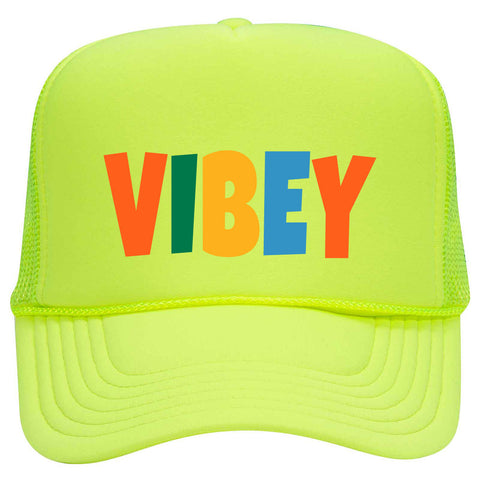 Vibey Suede Like Feel Textured Printed Neon 5 Panel High Crown Foam Mesh Back Trucker Hat - For Men and Women